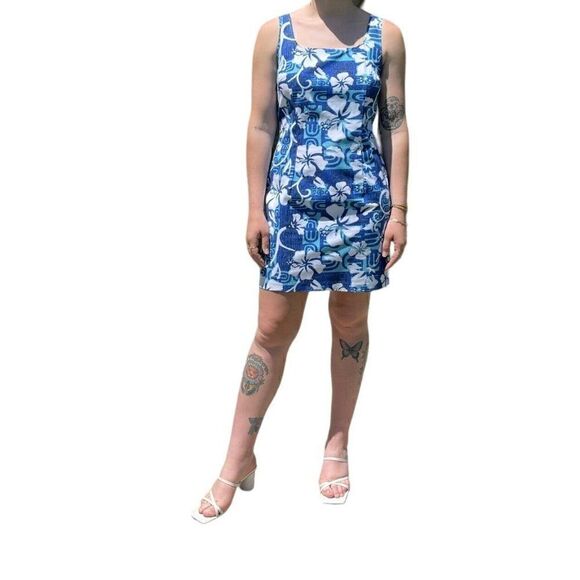 Vintage 1990s Womens Blue Hawaiian Beach Tropical Made in Hawaii Dress Sz M - Picture 5 of 6